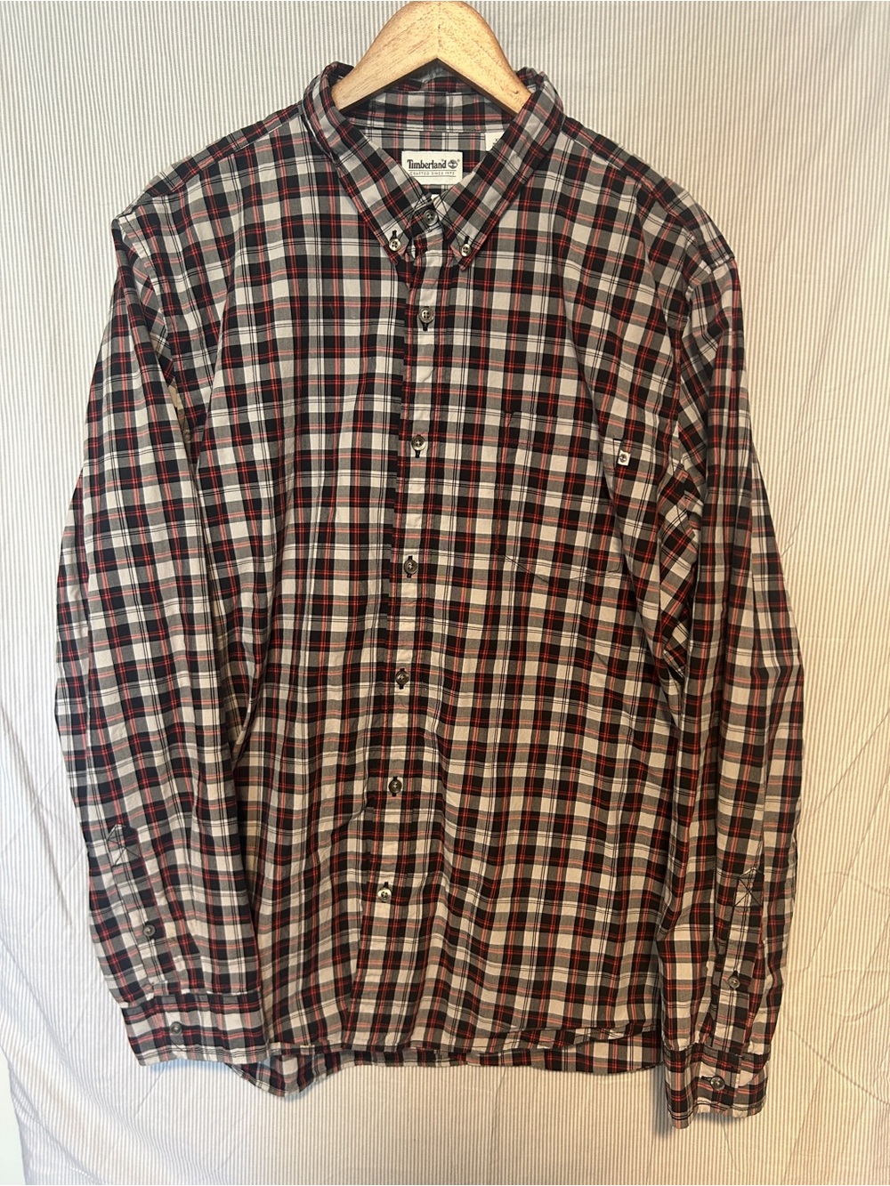 Timberland Men’s Plaid Button-Down Shirt - Red, Black, White